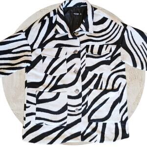 Nasty Gal Zebra Print Faux Fur Jacket US Size 14